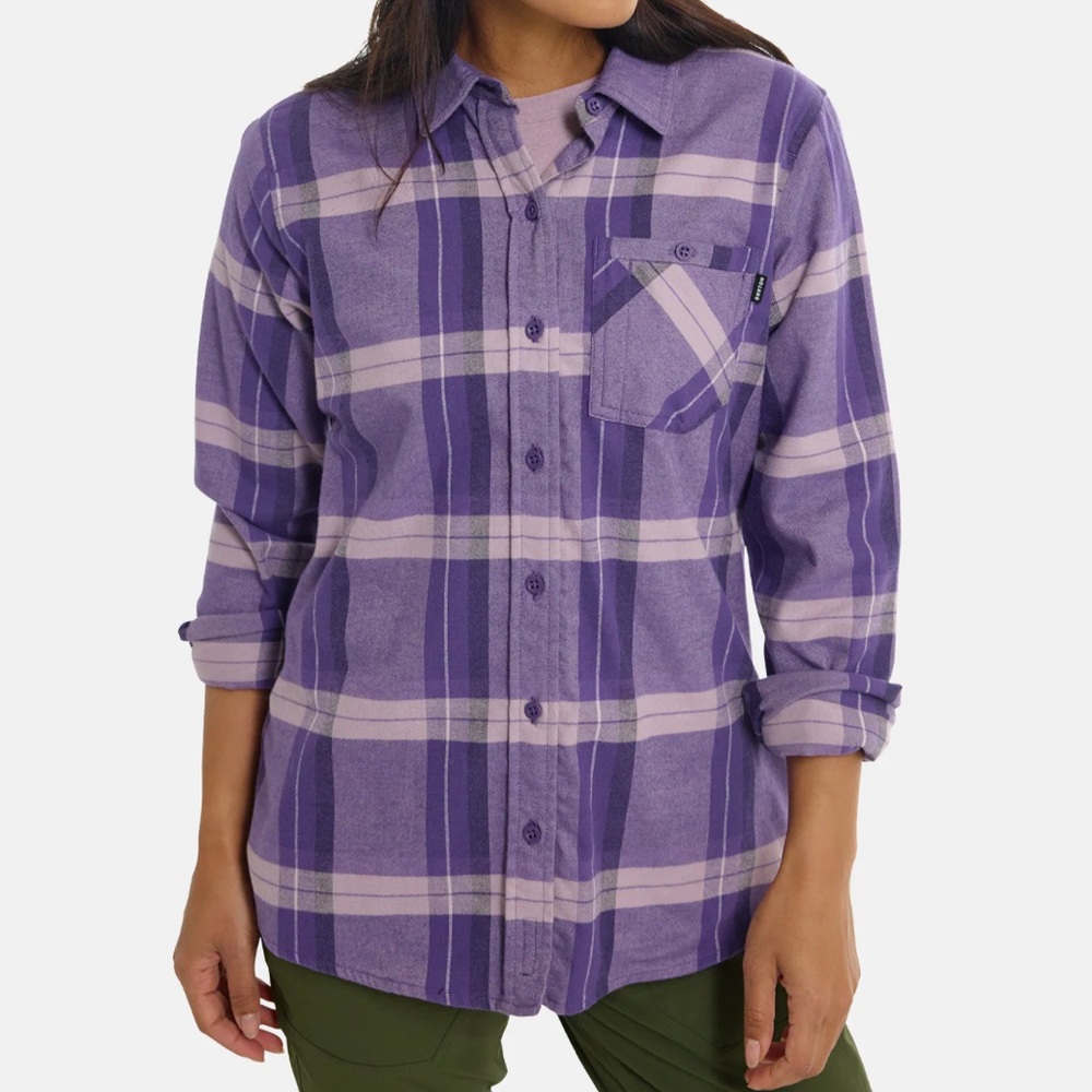 Flannel SHIRT Women XS,BURTON Casual, Button Up, Long Sleeve PURPLE PLAID NWOT